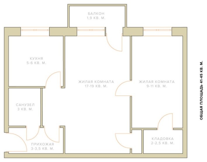 Планировка 2-ухкомнатной «хрущёвки»